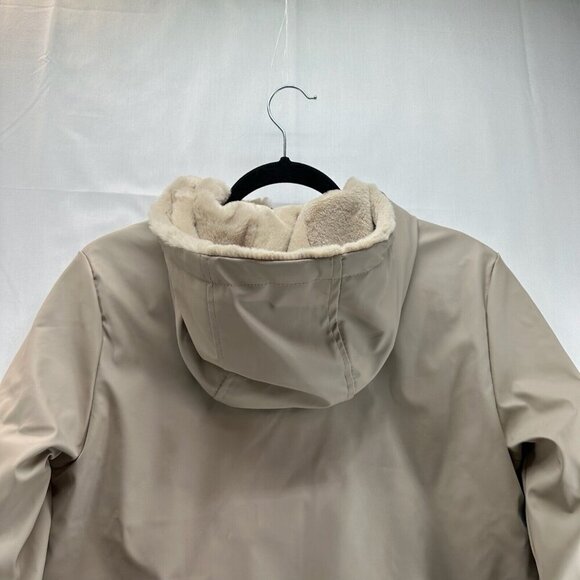 ZARA Jacket Youth Size 13-14 Softshell Sherpa Lined Hoodie Parka Full Zip Beige - Picture 6 of 14